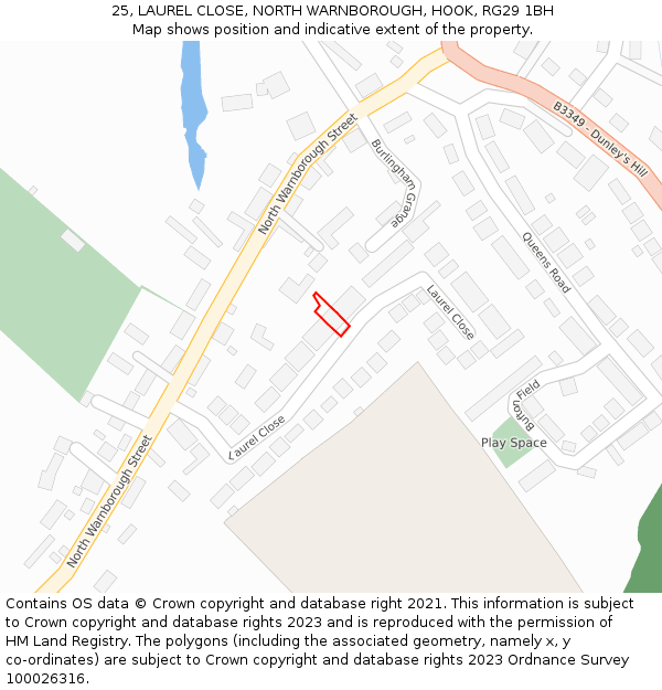 25, LAUREL CLOSE, NORTH WARNBOROUGH, HOOK, RG29 1BH: Location map and indicative extent of plot