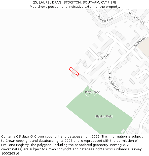 25, LAUREL DRIVE, STOCKTON, SOUTHAM, CV47 8FB: Location map and indicative extent of plot