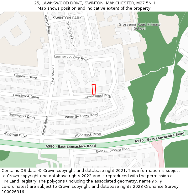 25, LAWNSWOOD DRIVE, SWINTON, MANCHESTER, M27 5NH: Location map and indicative extent of plot