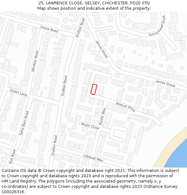 25, LAWRENCE CLOSE, SELSEY, CHICHESTER, PO20 0TN: Location map and indicative extent of plot