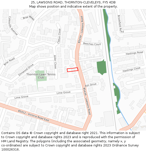 25, LAWSONS ROAD, THORNTON-CLEVELEYS, FY5 4DB: Location map and indicative extent of plot