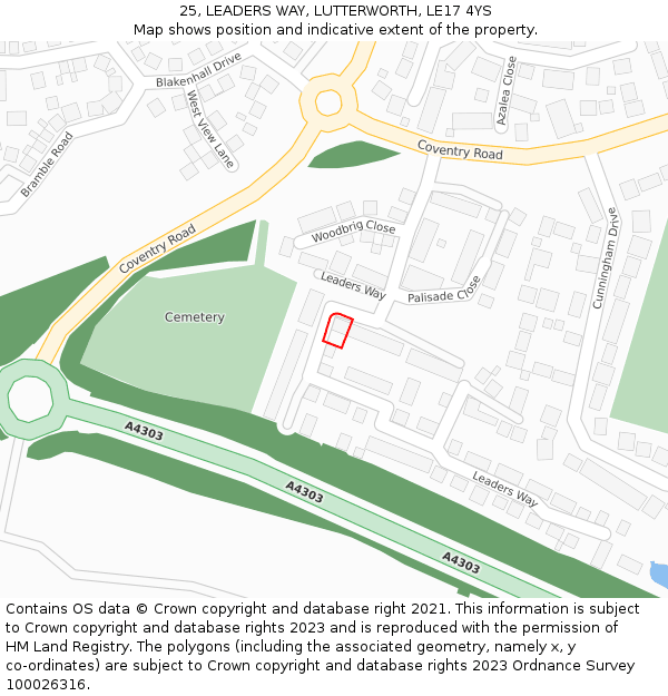 25, LEADERS WAY, LUTTERWORTH, LE17 4YS: Location map and indicative extent of plot