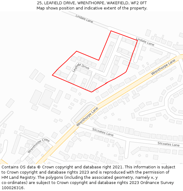 25, LEAFIELD DRIVE, WRENTHORPE, WAKEFIELD, WF2 0FT: Location map and indicative extent of plot