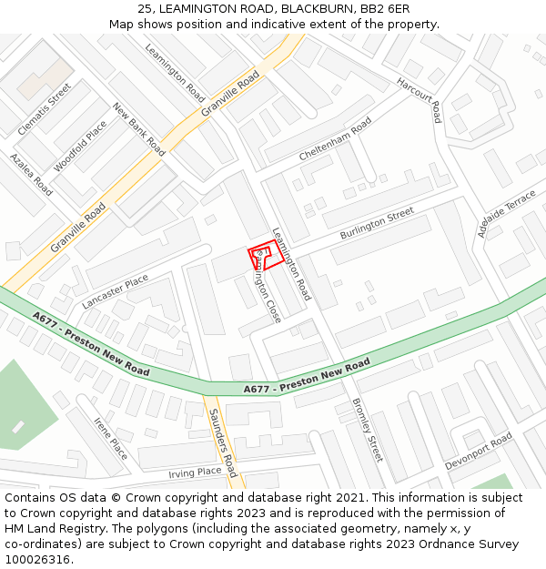 25, LEAMINGTON ROAD, BLACKBURN, BB2 6ER: Location map and indicative extent of plot