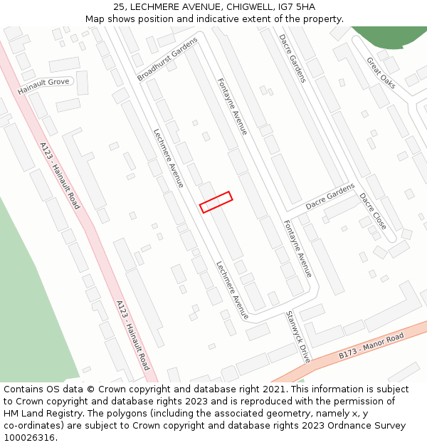 25, LECHMERE AVENUE, CHIGWELL, IG7 5HA: Location map and indicative extent of plot