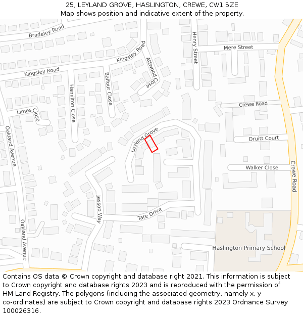 25, LEYLAND GROVE, HASLINGTON, CREWE, CW1 5ZE: Location map and indicative extent of plot