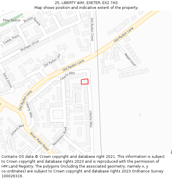 25, LIBERTY WAY, EXETER, EX2 7AS: Location map and indicative extent of plot