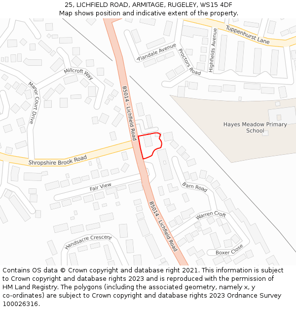 25, LICHFIELD ROAD, ARMITAGE, RUGELEY, WS15 4DF: Location map and indicative extent of plot