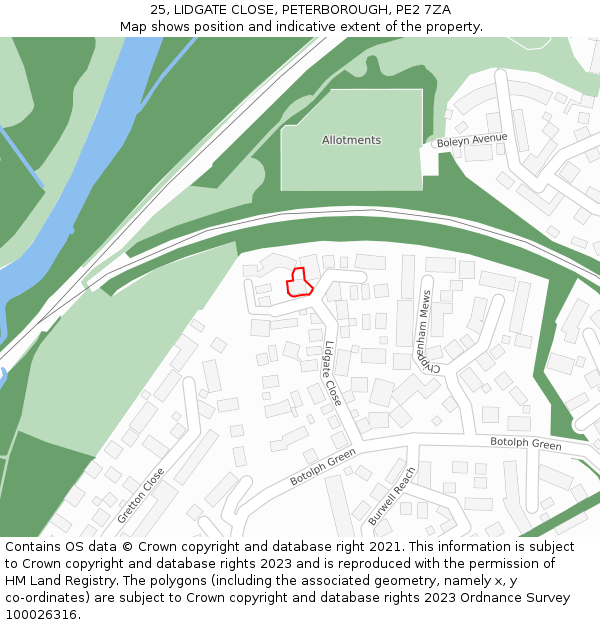 25, LIDGATE CLOSE, PETERBOROUGH, PE2 7ZA: Location map and indicative extent of plot