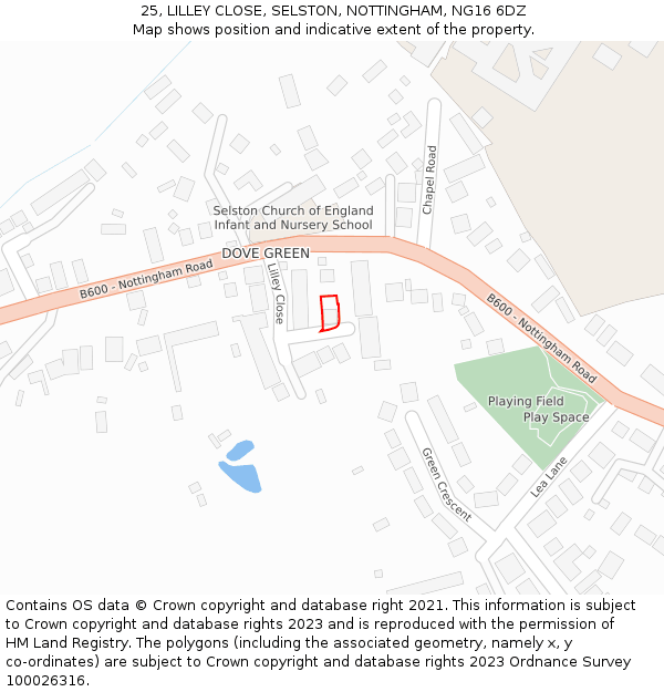 25, LILLEY CLOSE, SELSTON, NOTTINGHAM, NG16 6DZ: Location map and indicative extent of plot