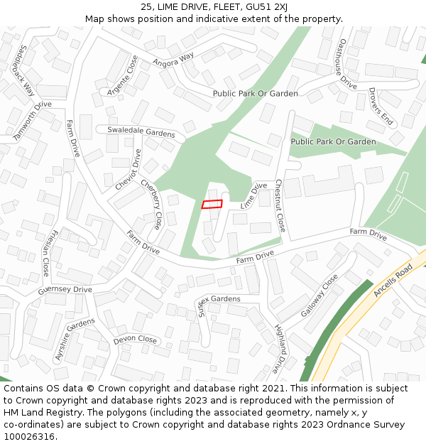 25, LIME DRIVE, FLEET, GU51 2XJ: Location map and indicative extent of plot