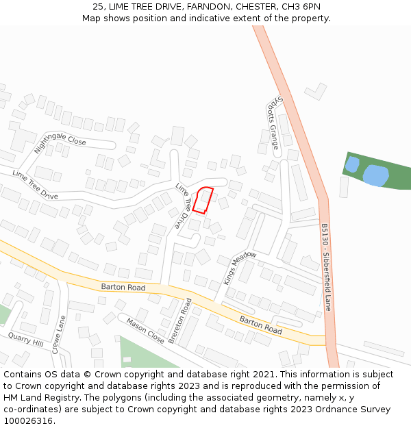 25, LIME TREE DRIVE, FARNDON, CHESTER, CH3 6PN: Location map and indicative extent of plot