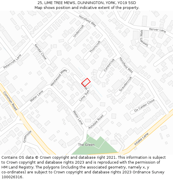 25, LIME TREE MEWS, DUNNINGTON, YORK, YO19 5SD: Location map and indicative extent of plot