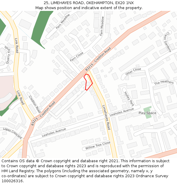 25, LIMEHAYES ROAD, OKEHAMPTON, EX20 1NX: Location map and indicative extent of plot