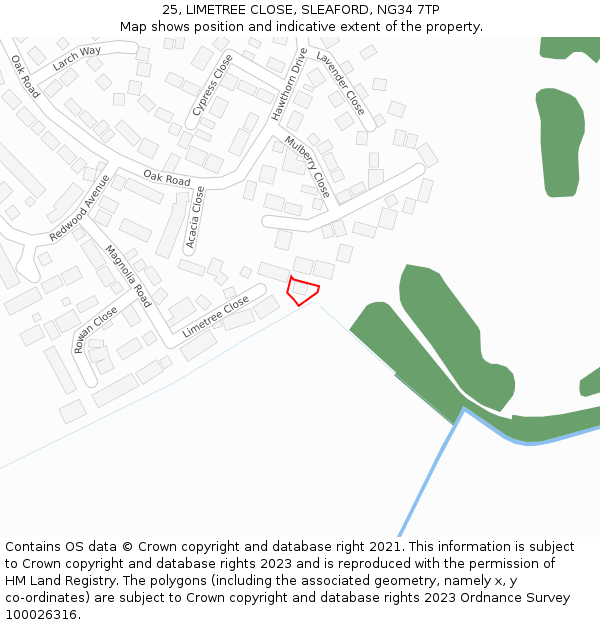 25, LIMETREE CLOSE, SLEAFORD, NG34 7TP: Location map and indicative extent of plot