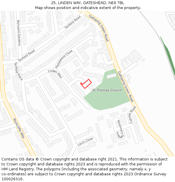 25, LINDEN WAY, GATESHEAD, NE9 7BL: Location map and indicative extent of plot