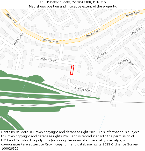 25, LINDSEY CLOSE, DONCASTER, DN4 7JD: Location map and indicative extent of plot