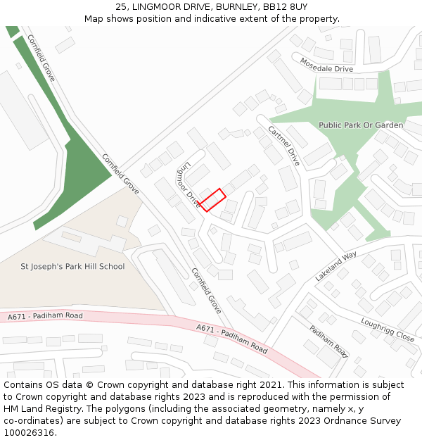 25, LINGMOOR DRIVE, BURNLEY, BB12 8UY: Location map and indicative extent of plot