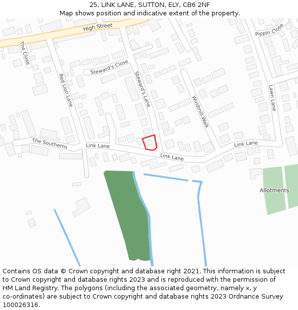 25, LINK LANE, SUTTON, ELY, CB6 2NF: Location map and indicative extent of plot