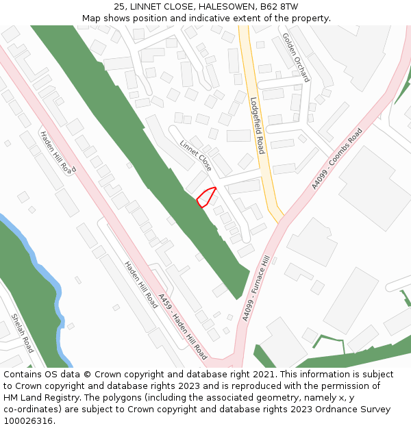 25, LINNET CLOSE, HALESOWEN, B62 8TW: Location map and indicative extent of plot