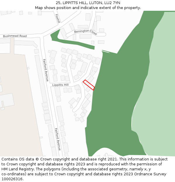 25, LIPPITTS HILL, LUTON, LU2 7YN: Location map and indicative extent of plot