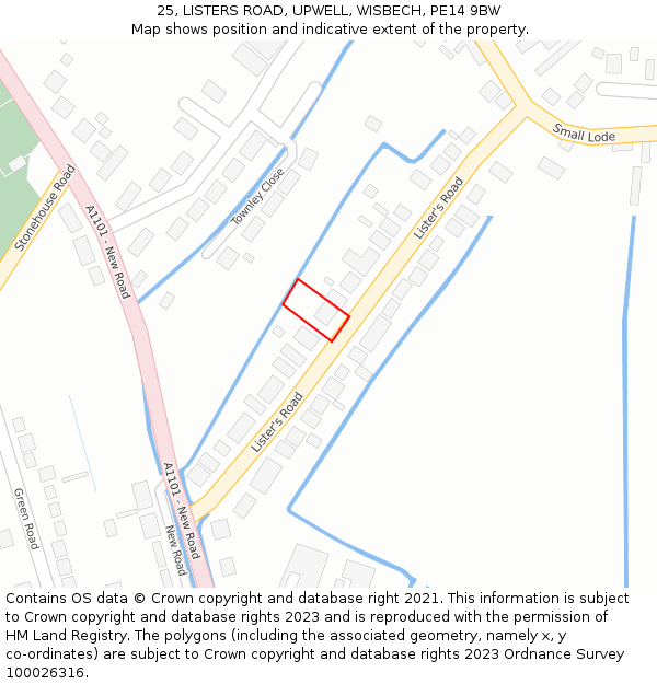 25, LISTERS ROAD, UPWELL, WISBECH, PE14 9BW: Location map and indicative extent of plot