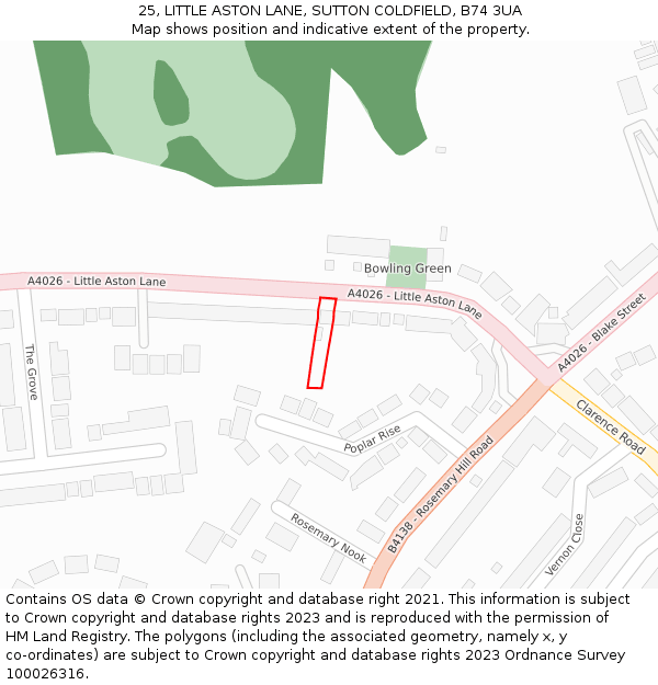25, LITTLE ASTON LANE, SUTTON COLDFIELD, B74 3UA: Location map and indicative extent of plot