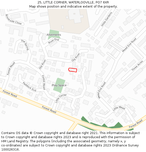 25, LITTLE CORNER, WATERLOOVILLE, PO7 6XR: Location map and indicative extent of plot