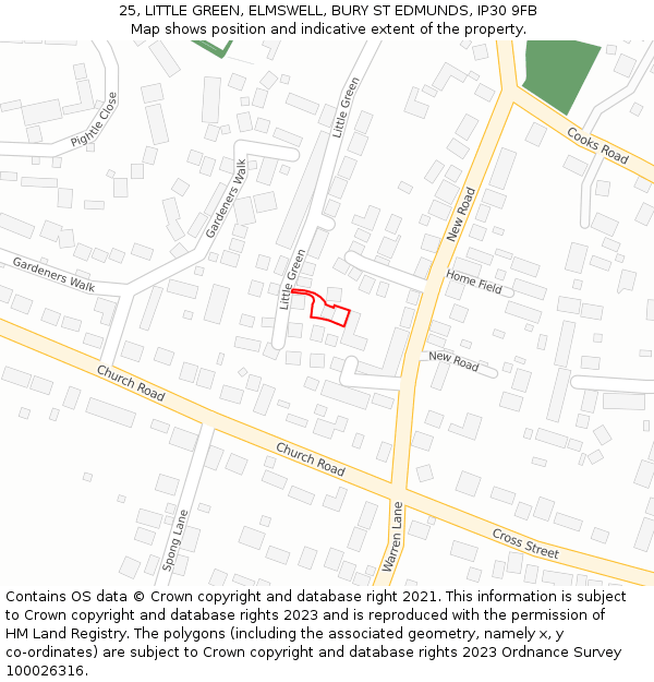 25, LITTLE GREEN, ELMSWELL, BURY ST EDMUNDS, IP30 9FB: Location map and indicative extent of plot