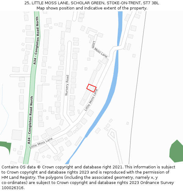 25, LITTLE MOSS LANE, SCHOLAR GREEN, STOKE-ON-TRENT, ST7 3BL: Location map and indicative extent of plot