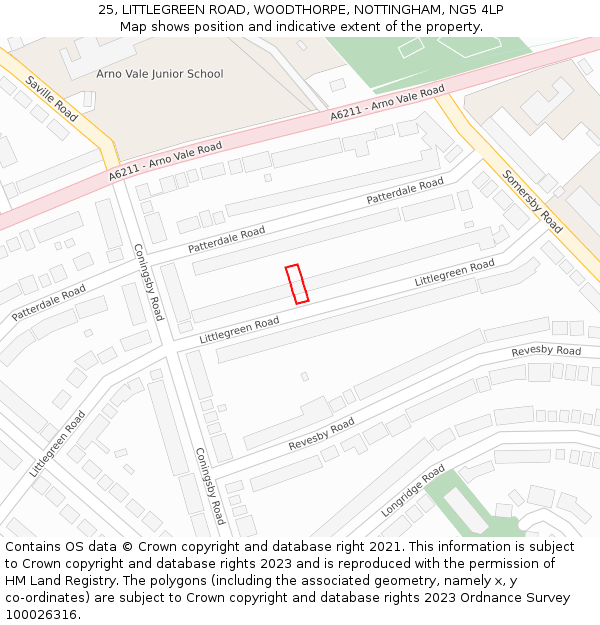 25, LITTLEGREEN ROAD, WOODTHORPE, NOTTINGHAM, NG5 4LP: Location map and indicative extent of plot