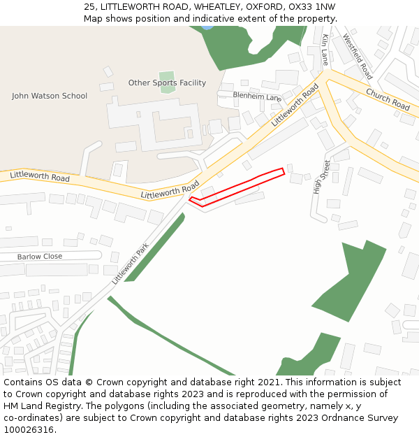 25, LITTLEWORTH ROAD, WHEATLEY, OXFORD, OX33 1NW: Location map and indicative extent of plot