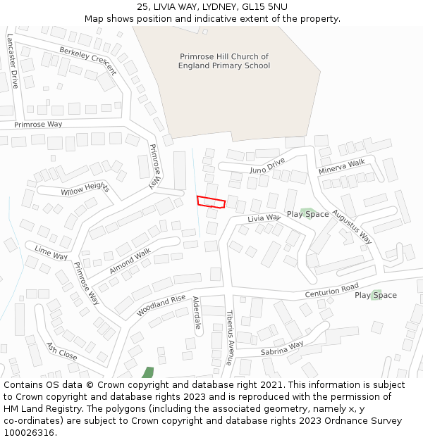 25, LIVIA WAY, LYDNEY, GL15 5NU: Location map and indicative extent of plot