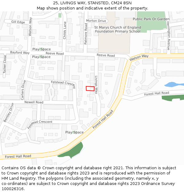 25, LIVINGS WAY, STANSTED, CM24 8SN: Location map and indicative extent of plot