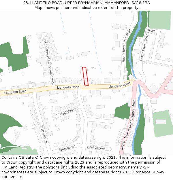 25, LLANDEILO ROAD, UPPER BRYNAMMAN, AMMANFORD, SA18 1BA: Location map and indicative extent of plot