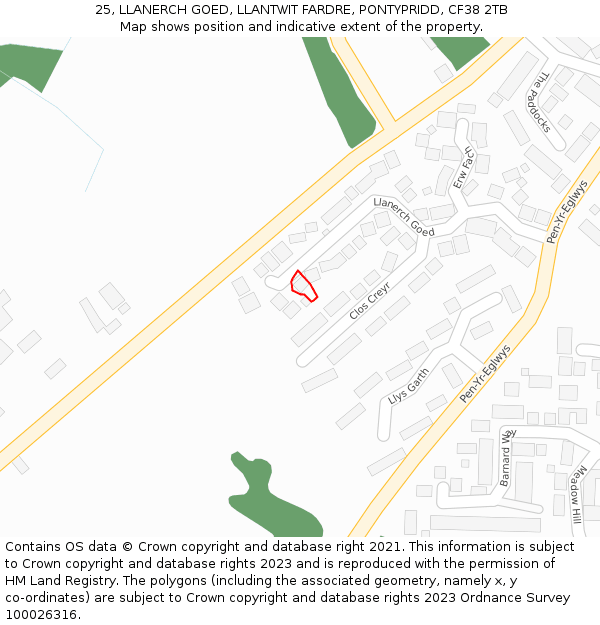 25, LLANERCH GOED, LLANTWIT FARDRE, PONTYPRIDD, CF38 2TB: Location map and indicative extent of plot