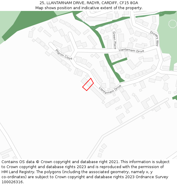 25, LLANTARNAM DRIVE, RADYR, CARDIFF, CF15 8GA: Location map and indicative extent of plot