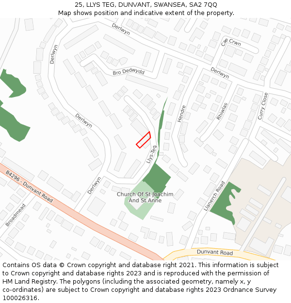 25, LLYS TEG, DUNVANT, SWANSEA, SA2 7QQ: Location map and indicative extent of plot