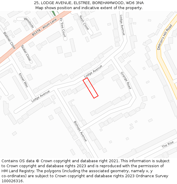 25, LODGE AVENUE, ELSTREE, BOREHAMWOOD, WD6 3NA: Location map and indicative extent of plot