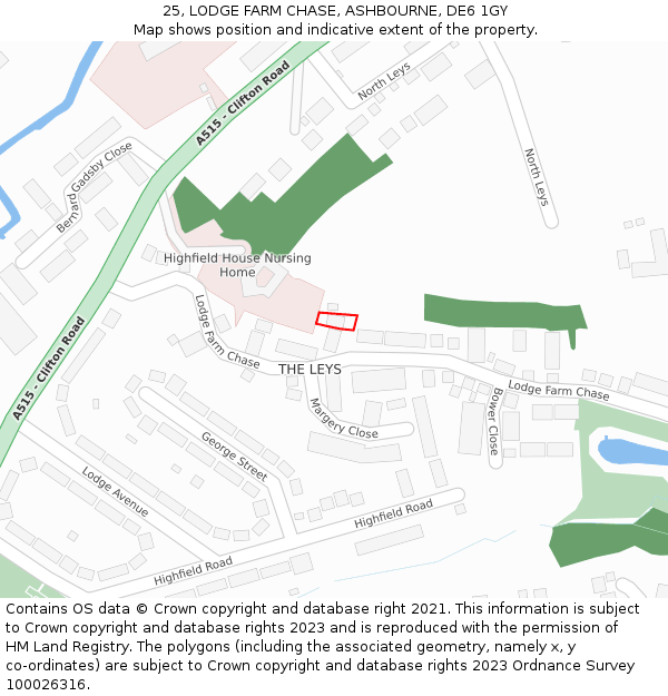 25, LODGE FARM CHASE, ASHBOURNE, DE6 1GY: Location map and indicative extent of plot