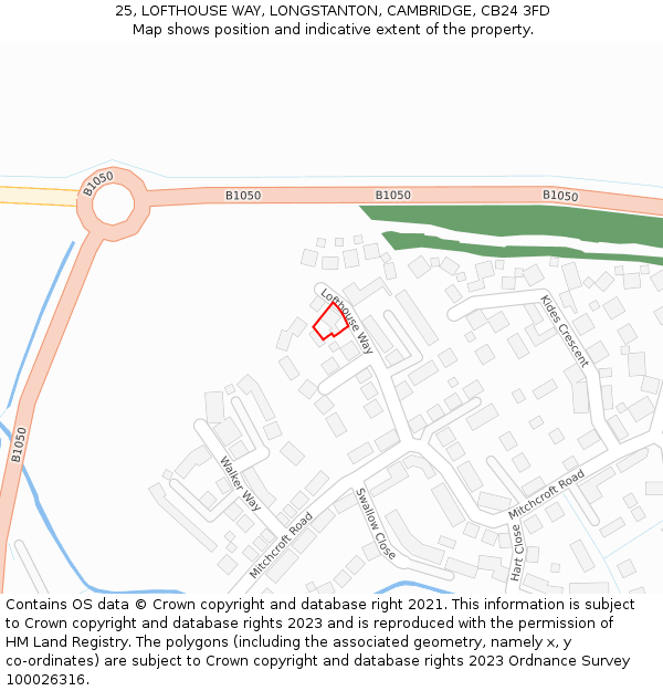 25, LOFTHOUSE WAY, LONGSTANTON, CAMBRIDGE, CB24 3FD: Location map and indicative extent of plot