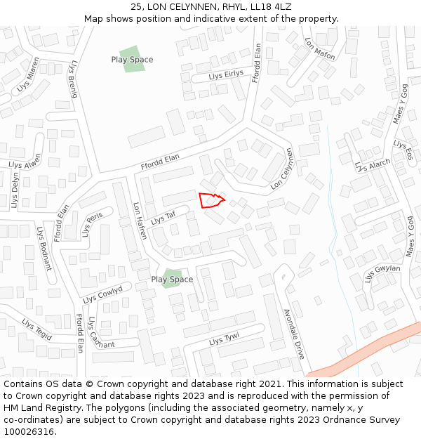 25, LON CELYNNEN, RHYL, LL18 4LZ: Location map and indicative extent of plot