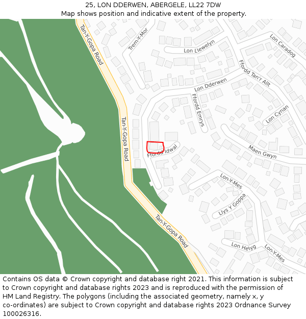 25, LON DDERWEN, ABERGELE, LL22 7DW: Location map and indicative extent of plot