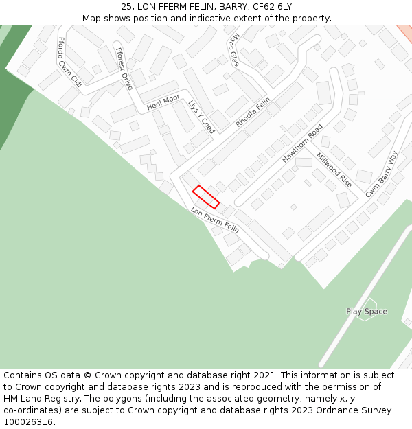 25, LON FFERM FELIN, BARRY, CF62 6LY: Location map and indicative extent of plot