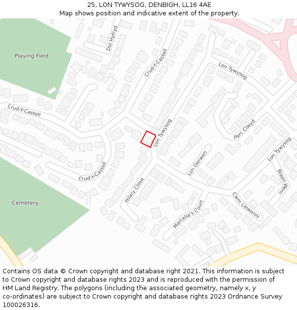 25, LON TYWYSOG, DENBIGH, LL16 4AE: Location map and indicative extent of plot