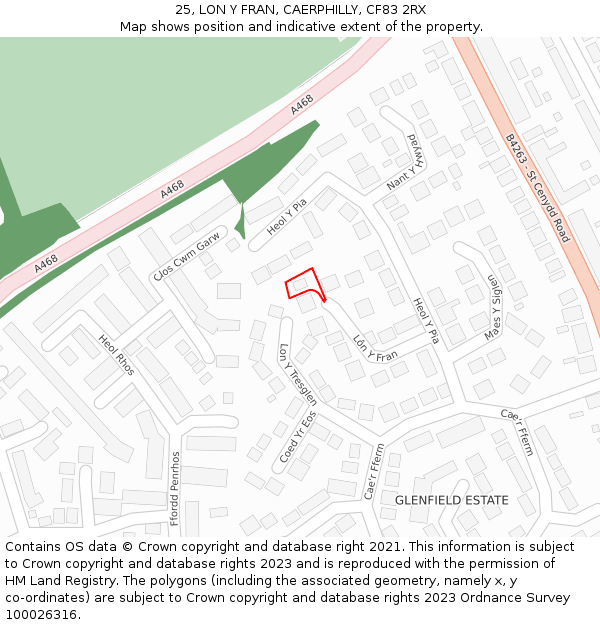 25, LON Y FRAN, CAERPHILLY, CF83 2RX: Location map and indicative extent of plot