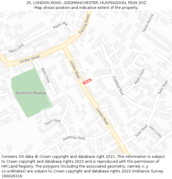 25, LONDON ROAD, GODMANCHESTER, HUNTINGDON, PE29 2HZ: Location map and indicative extent of plot