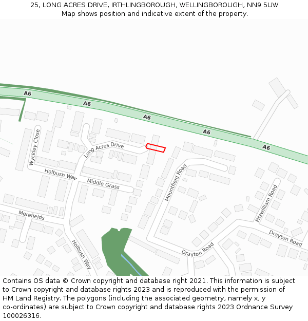 25, LONG ACRES DRIVE, IRTHLINGBOROUGH, WELLINGBOROUGH, NN9 5UW: Location map and indicative extent of plot