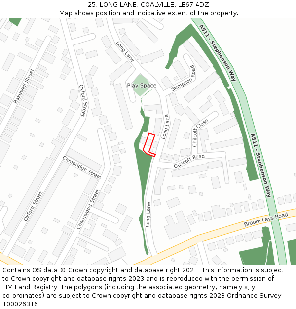 25, LONG LANE, COALVILLE, LE67 4DZ: Location map and indicative extent of plot