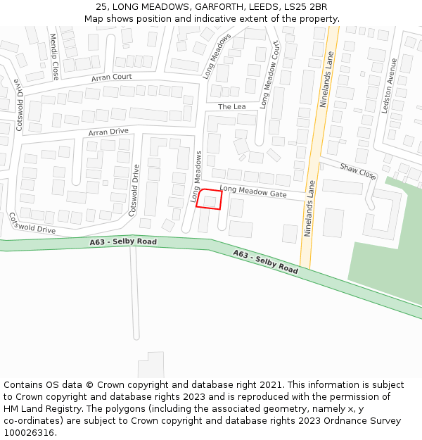 25, LONG MEADOWS, GARFORTH, LEEDS, LS25 2BR: Location map and indicative extent of plot